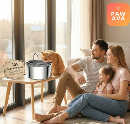 Pawava SmartFlow™ Stainless Steel Cat Water Fountain | 3.2L Ultra-Quiet